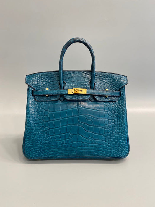 Hermes Birkin 25 in Blue Colvert Matte Alligator Ghw
