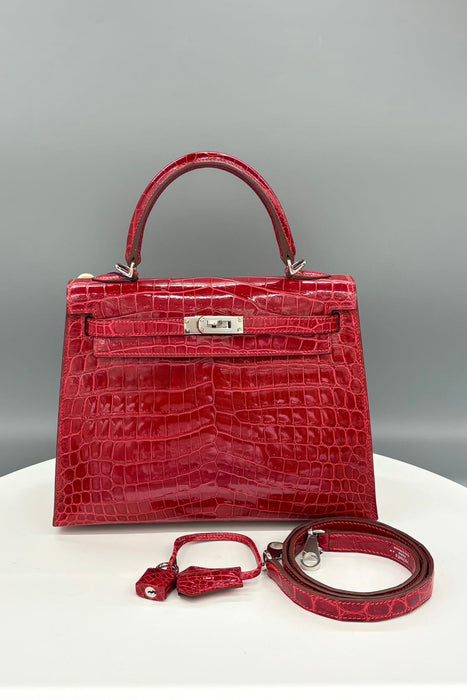 Hermes Kelly 25 in Braise Shiny Niloticus Phw