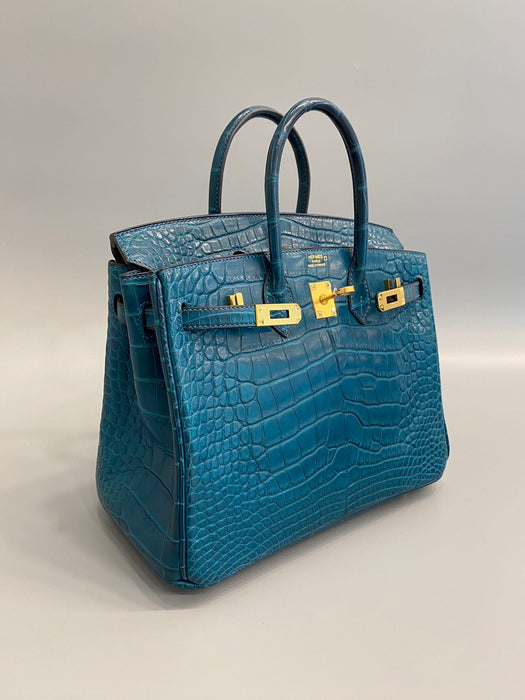 Hermes Birkin 25 in Blue Colvert Matte Alligator Ghw