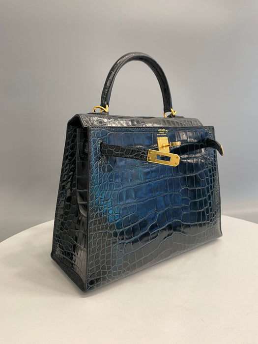 Hermes Kelly 25 in Vert Rousseau Shiny Alligator Ghw