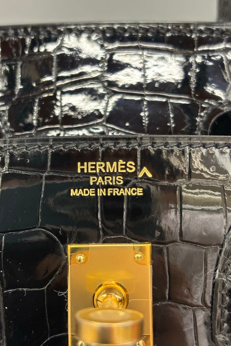 Hermes Birkin 25 Sellier in Black Shiny Porosus Ghw (Brand New)