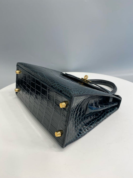 Hermes Kelly 25 in Vert Rousseau Shiny Alligator Ghw