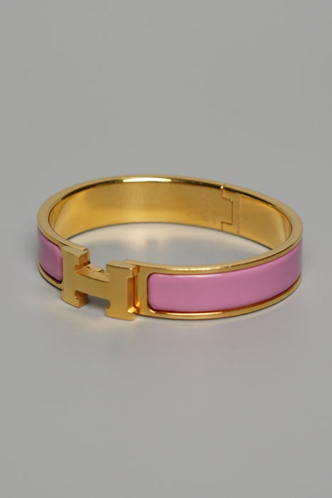 Hermes Clic H Bracelet in Rose Flamingo Ghw Size PM