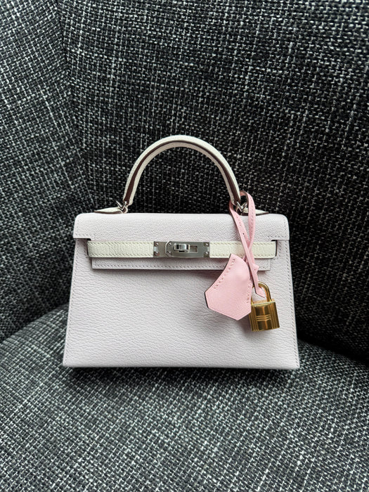 Hermes Kelly 20 HSS in Mauve Pale x Nata Chevre Mysore Phw (Brand New)