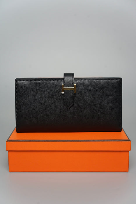 Hermes Bearn Soufflet Wallet in Madame Noir Ghw (Brand New)