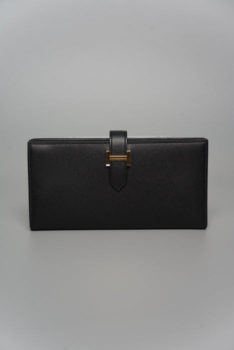 Hermes Bearn Soufflet Wallet in Madame Noir Ghw (Brand New)