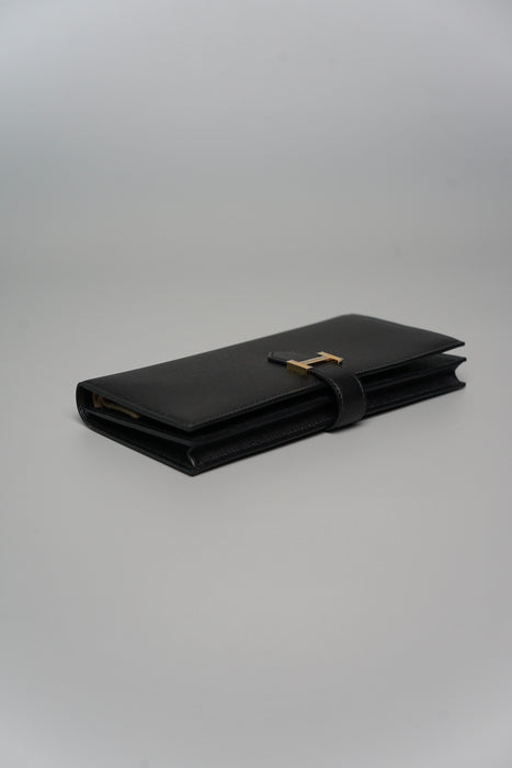 Hermes Bearn Soufflet Wallet in Madame Noir Ghw (Brand New)