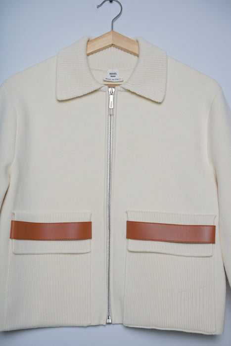 Hermes Veste a Poches Knit in Blanc Natural size 34 (Brand New)