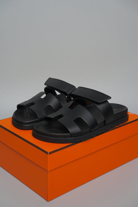 Hermes Chypre Sandals in Noir Size 37.5 (Brand New)