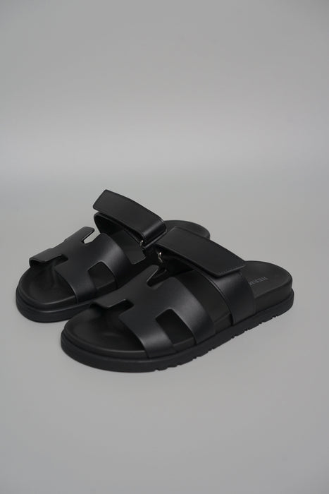 Hermes Chypre Sandals in Noir Size 37.5 (Brand New)