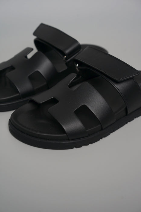 Hermes Chypre Sandals in Noir Size 37.5 (Brand New)