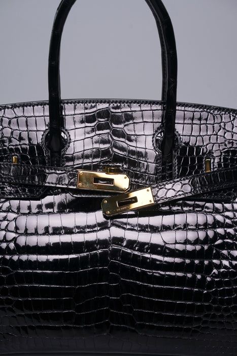 Hermes Birkin 30 in Noir Shiny Porosus Ghw