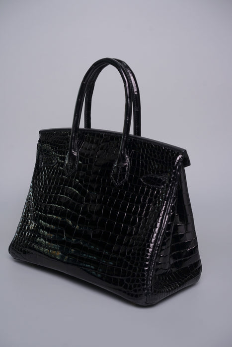 Hermes Birkin 30 in Noir Shiny Porosus Ghw
