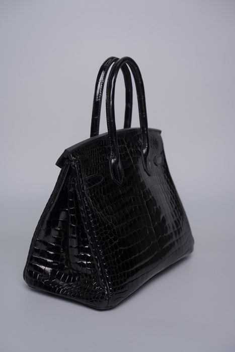 Hermes Birkin 30 in Noir Shiny Porosus Ghw