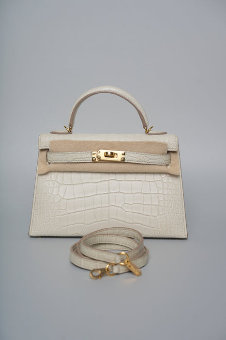 Hermes Kelly 20 in Beton Matte Alligator Ghw (Brand New)