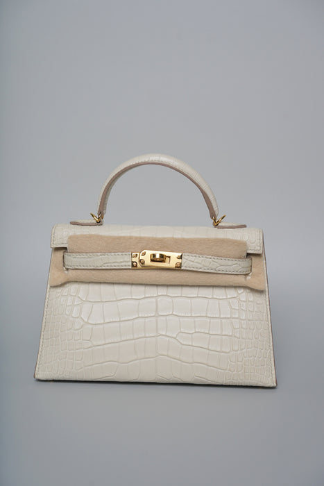 Hermes Kelly 20 in Beton Matte Alligator Ghw (Brand New)