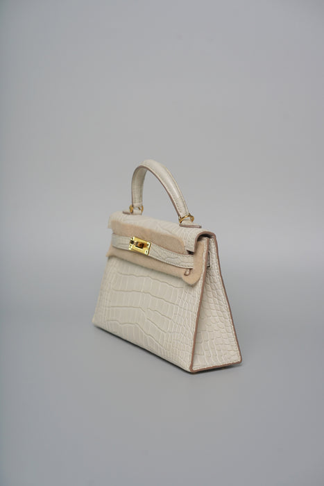 Hermes Kelly 20 in Beton Matte Alligator Ghw (Brand New)