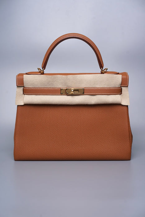 Hermes Kelly 32 in Gold Togo Ghw & Fourbi 25 (Brand New)