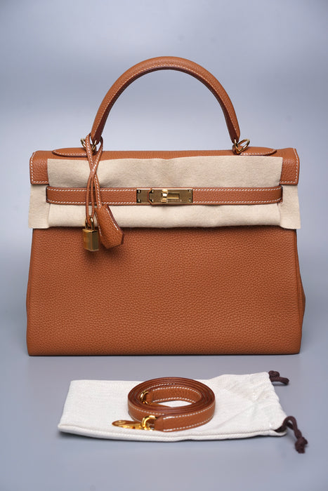 Hermes Kelly 32 in Gold Togo Ghw & Fourbi 25 (Brand New)