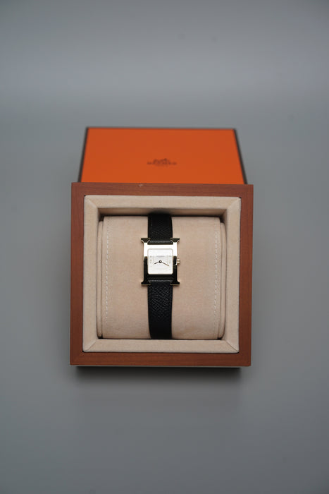 Hermes Heure H Watch, Small Model, 25mm in Noir Epsom Ghw (Brand New)