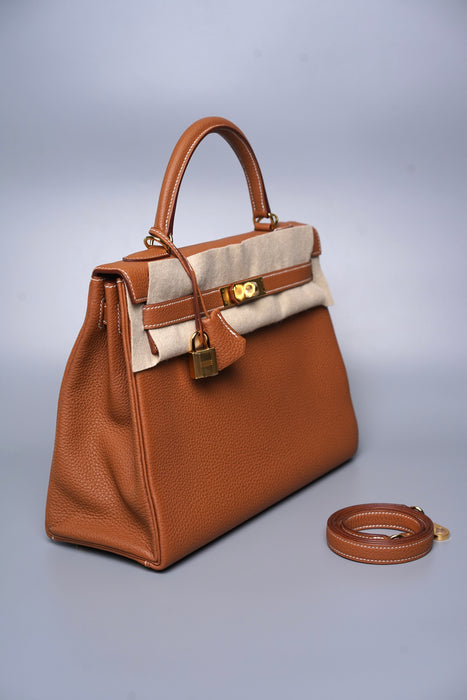 Hermes Kelly 32 in Gold Togo Ghw & Fourbi 25 (Brand New)