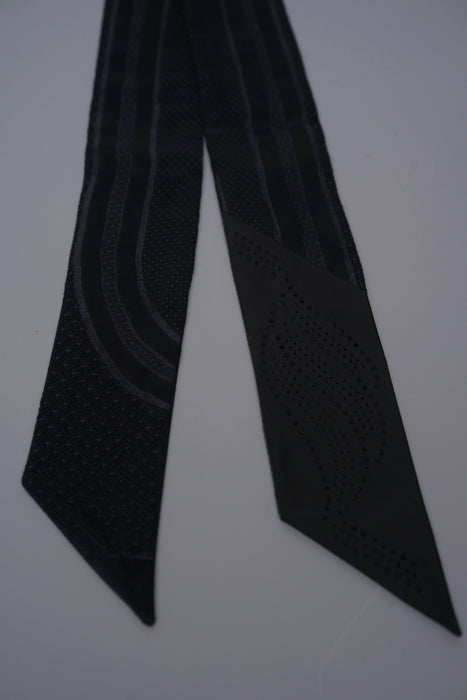 Hermes Foulard Quadrige Leather Twilly in HG/Noir (Brand New)