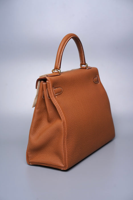 Hermes Kelly 32 in Gold Togo Ghw & Fourbi 25 (Brand New)