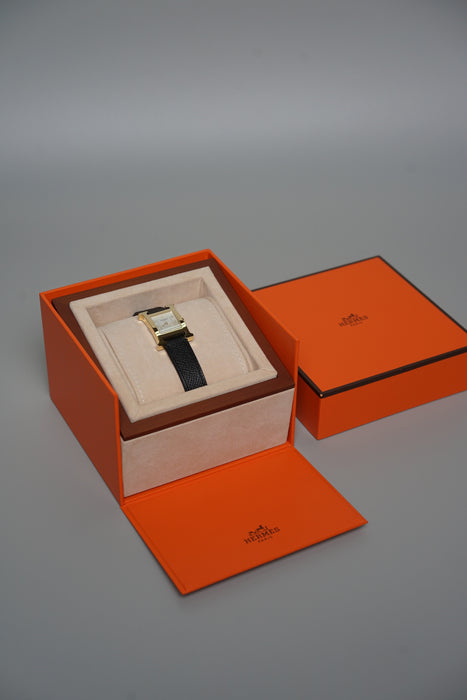 Hermes Heure H Watch, Small Model, 25mm in Noir Epsom Ghw (Brand New)