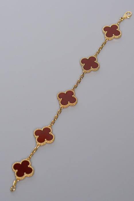 VCA Vintage Alhambra 5 Motif Bracelet in Yellow Gold, Carnelian