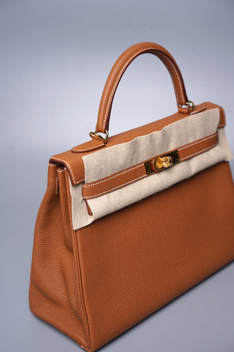 Hermes Kelly 32 in Gold Togo Ghw & Fourbi 25 (Brand New)