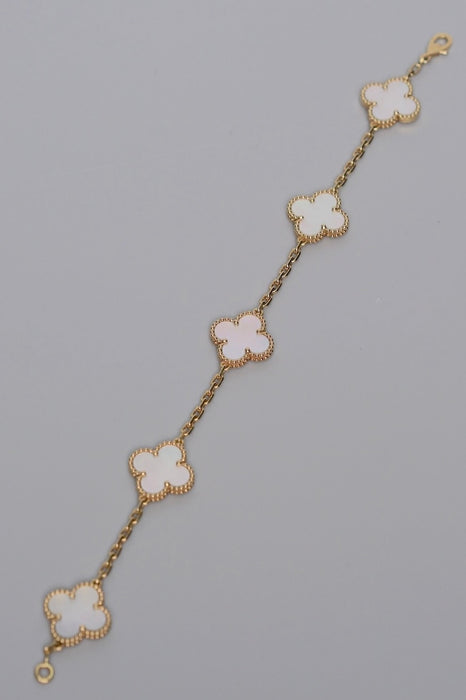 VCA Vintage Alhambra 5 Motif Bracelet in Yellow Gold, Mother Of Pearls