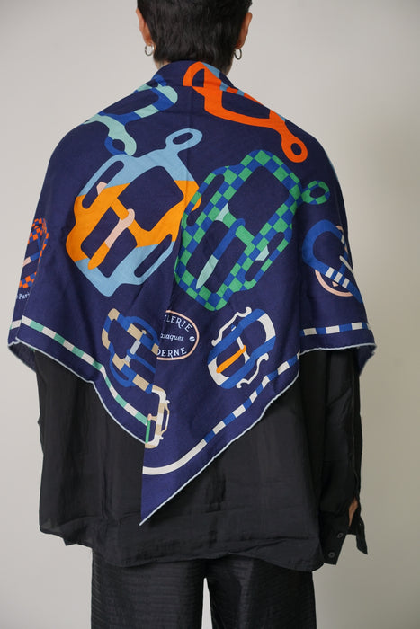 ⁠Hermes "Bouclerie Moderne en Casaques Giant Triangle" in Caban / Orange / Vert (Brand New)