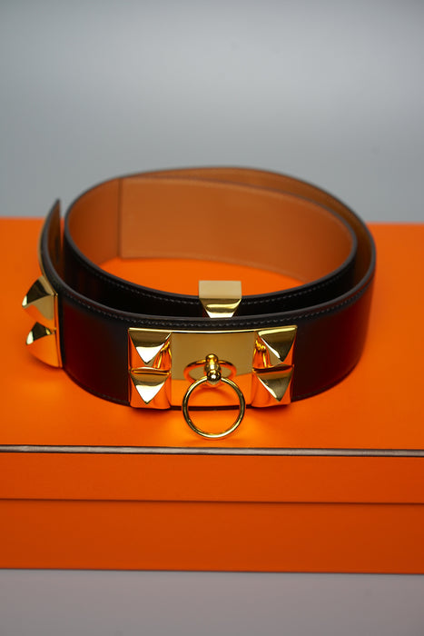 Hermes Collier de chien leather belt in Noir Ghw 80