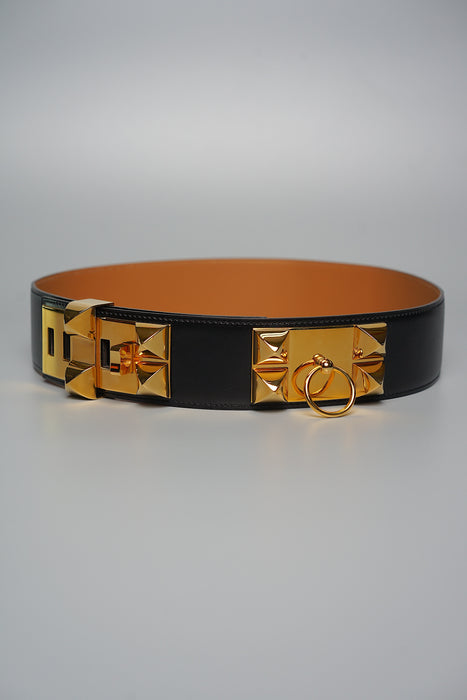 Hermes Collier de chien leather belt in Noir Ghw 80