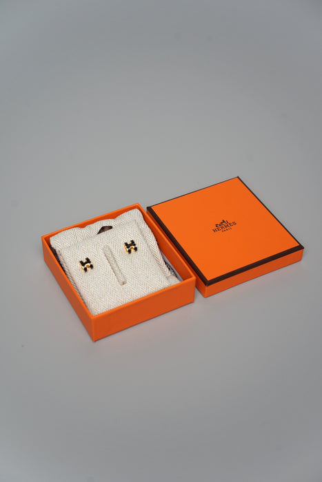 Hermes Mini Pop H Earrings in Noir Ghw (Brand New)