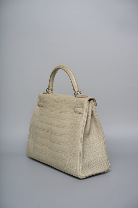 Hermes Kelly 32 in Matte Alligator in Beton Phw
