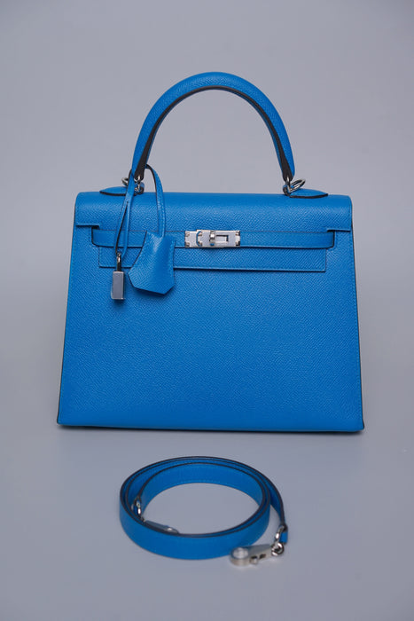 Hermes Kelly 25 in Blue Zanzibar Epsom Phw (Brand New)