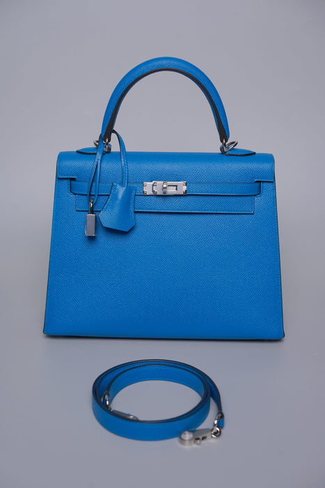 Hermes Kelly 25 in Blue Zanzibar Epsom Phw (Brand New)