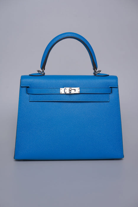 Hermes Kelly 25 in Blue Zanzibar Epsom Phw (Brand New)