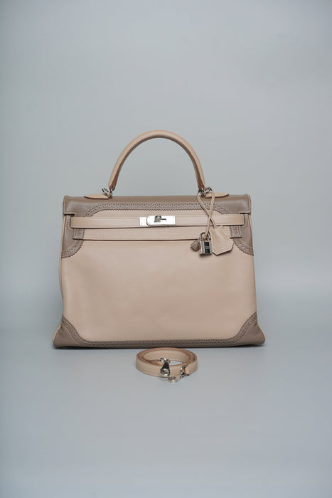 Hermes Kelly 35 in Ghillies in Swift Argie/Etoupe Phw (Brand New)