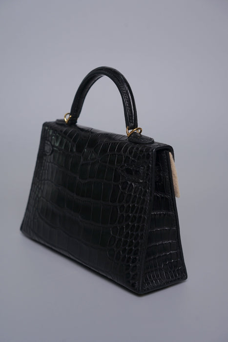 Hermes Kelly 20 in Noir Matte Alligator Ghw (Brand New)