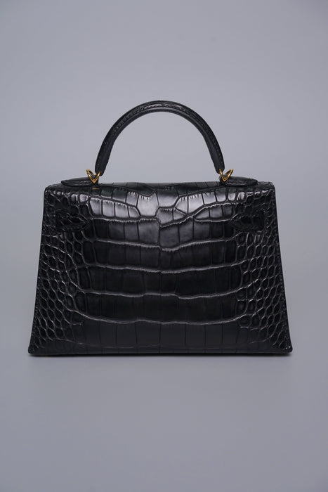 Hermes Kelly 20 in Noir Matte Alligator Ghw (Brand New)