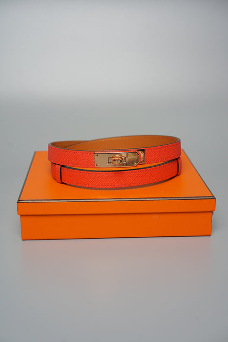 Hermes Kelly 18 Belt in Orange Field Rghw (Brand New)