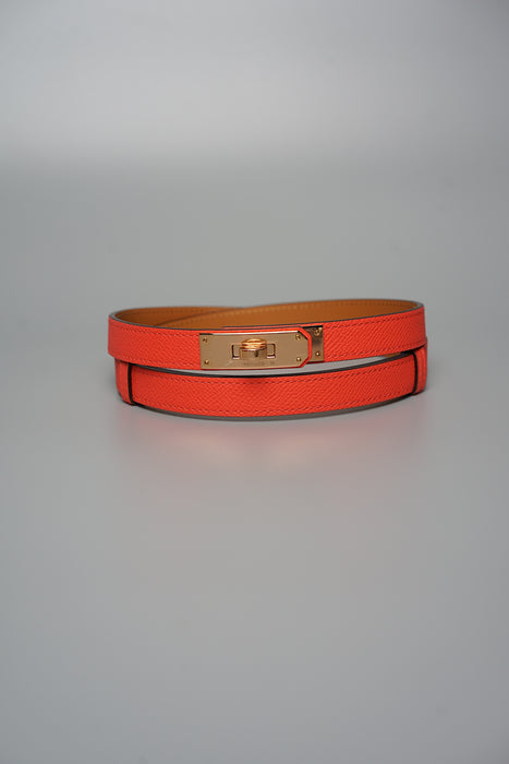 Hermes Kelly 18 Belt in Orange Field Rghw (Brand New)