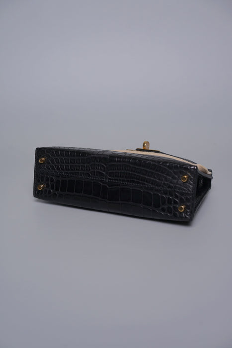 Hermes Kelly 20 in Noir Matte Alligator Ghw (Brand New)