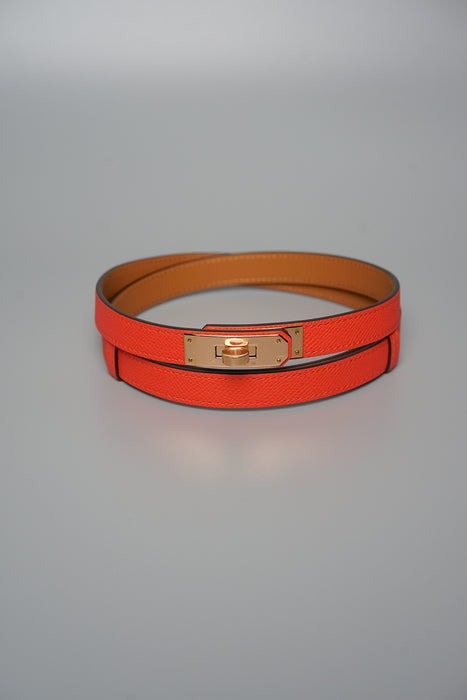 Hermes Kelly 18 Belt in Orange Field Rghw (Brand New)