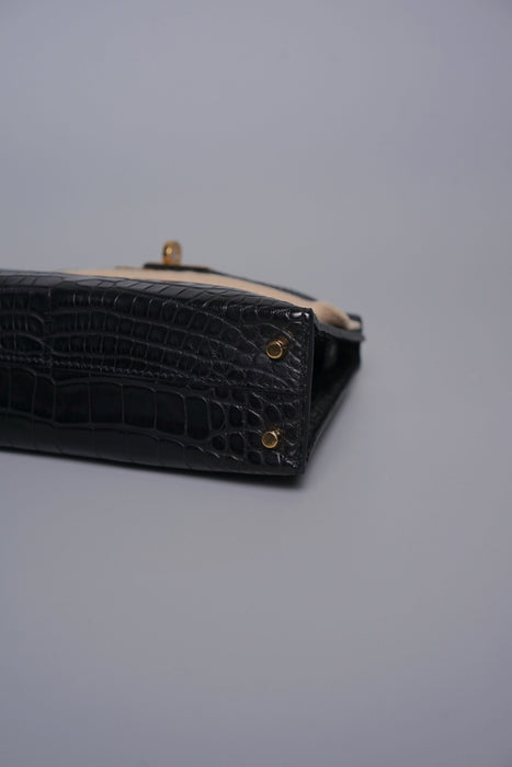 Hermes Kelly 20 in Noir Matte Alligator Ghw (Brand New)