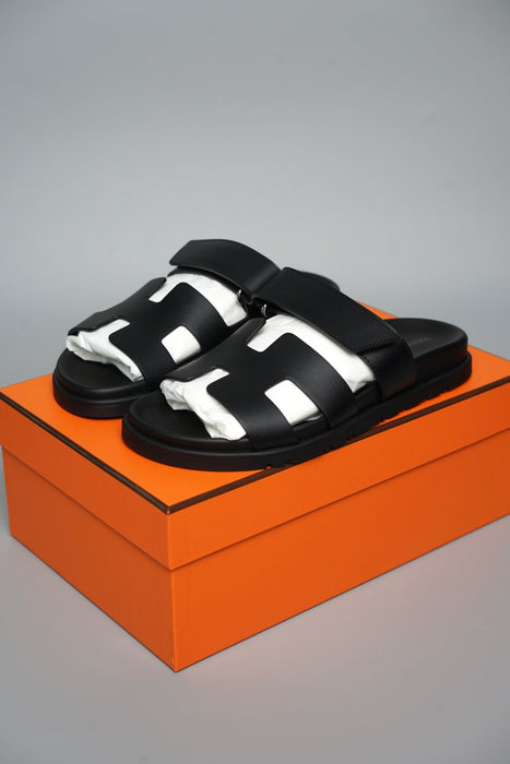 Hermes Chypre Sandals in Noir Size 37.5 (Brand New)