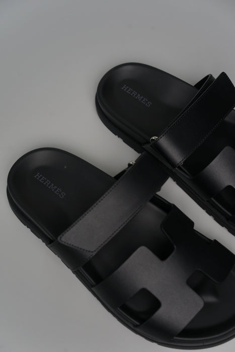 Hermes Chypre Sandals in Noir Size 37.5 (Brand New)