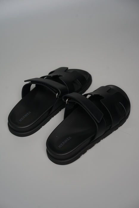 Hermes Chypre Sandals in Noir Size 37.5 (Brand New)
